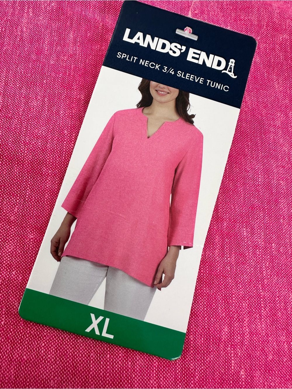 Lands' End Linen Blend Tunic‎ Pink Resort Coastal Grandma Vacation Beach XL - Picture 11 of 13